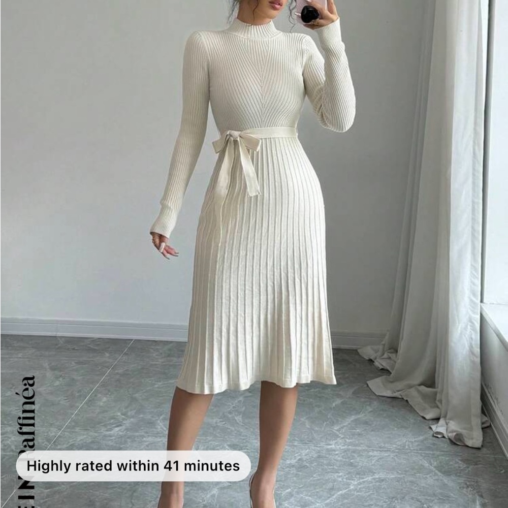 Shein Cream Ribbed Knit Dress